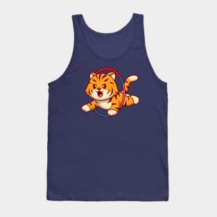 Cute Tiger Jump In Ring Cartoon Tank Top